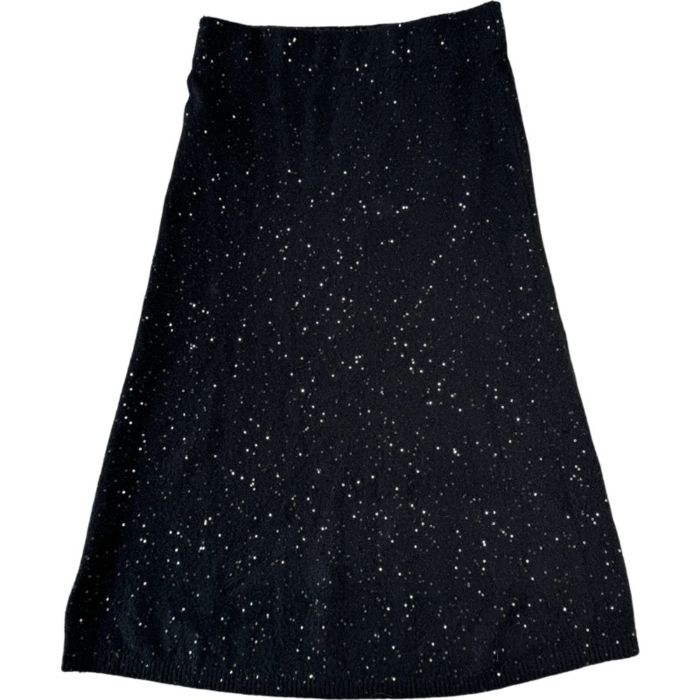 ✅ NWT Loft black sequin embroidered pull on knit midi skirt size S
